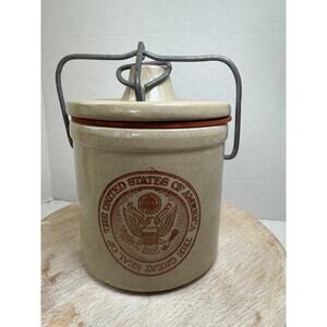 Stoneware Butter Cheese Crock The Great Seal the United States America VTG *READ